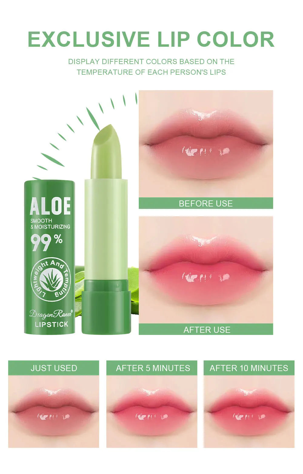 Natural Aloe Vera Moisturizing Lip Balm Color Changing Lipstick Lasting Nourishing Lipsticks Lips Care Korean Makeup Cosmetics - Seprincess