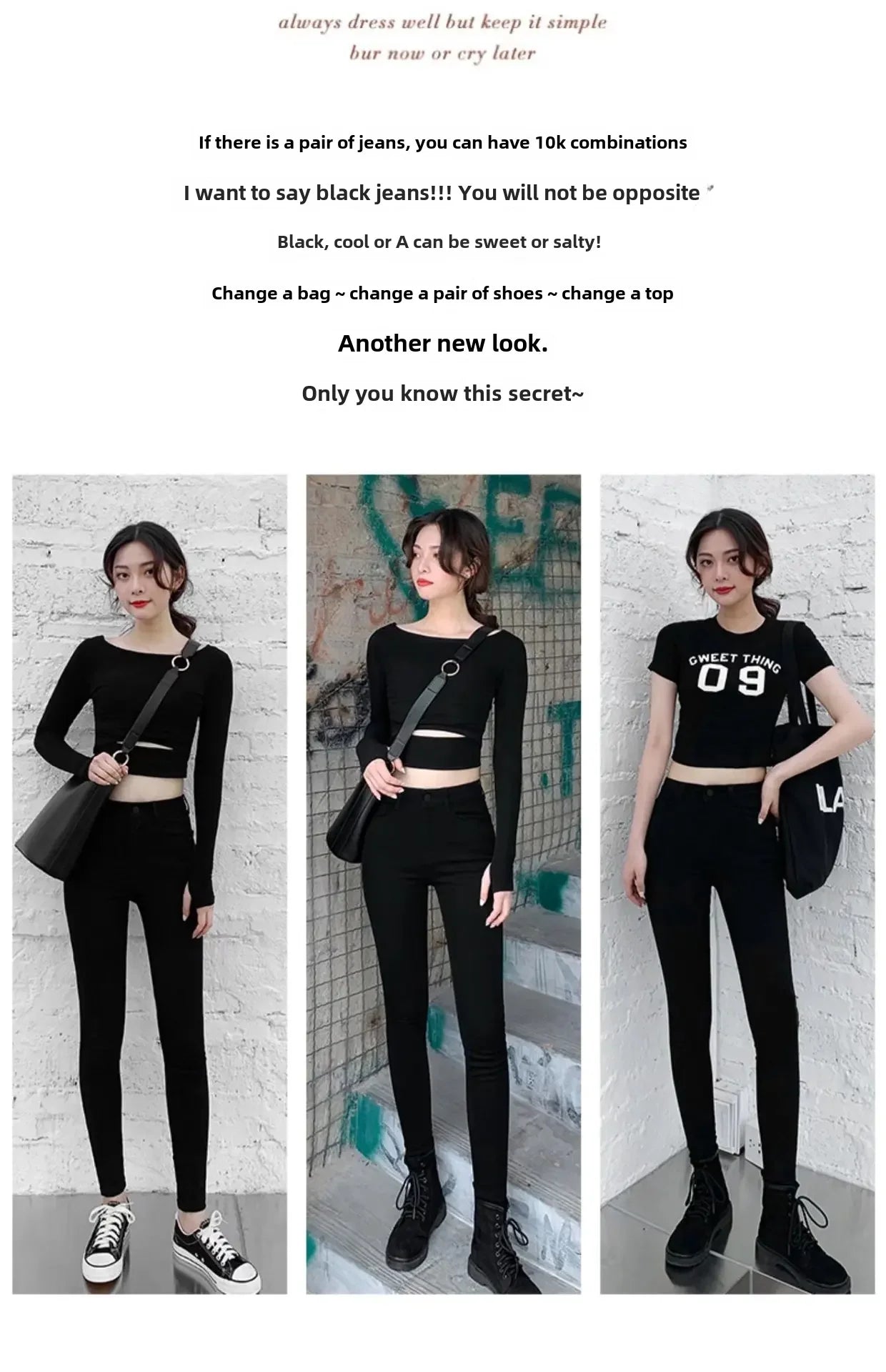 Sexy High-waisted Slimming Jeans New Spring-autumn Korean Style Elastic Black Pants Magic Shaping Shoes Slim Fit For All