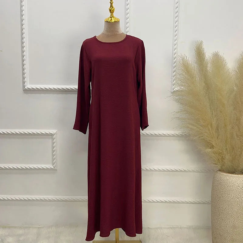 New Abaya Under Dress Long Sleeve With Pockets High Quality Jazz Crepe EID Muslim Women Basic Solid Modest Maxi Islamic Clothing - Seprincess