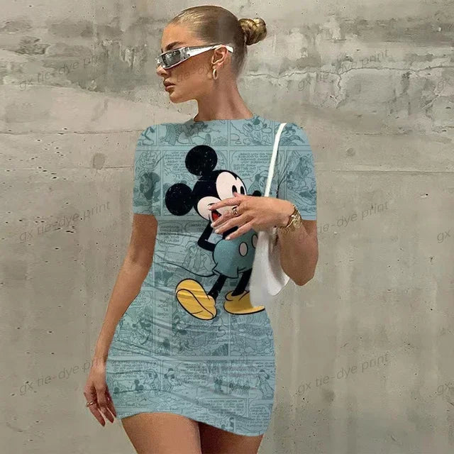 Elegant Dresses for Women 2023 Top Sexy Slim Fit Tight Women's Dress Casual Disney Mickey Mouse Print Cartoon Fashion Print - Seprincess