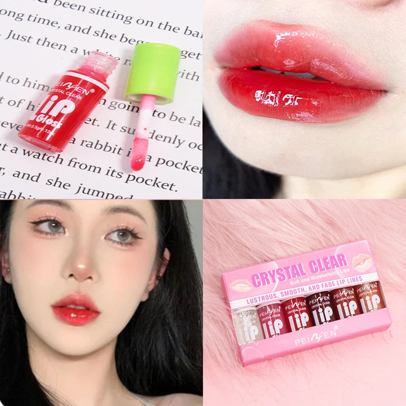 6PCS Moisturizing Lip Gloss Transparent Lip Oil Hydrating Lip Glaze Lip Plumper Hydrating Make Up Liquid Lipstick Set Cosmetics - Seprincess