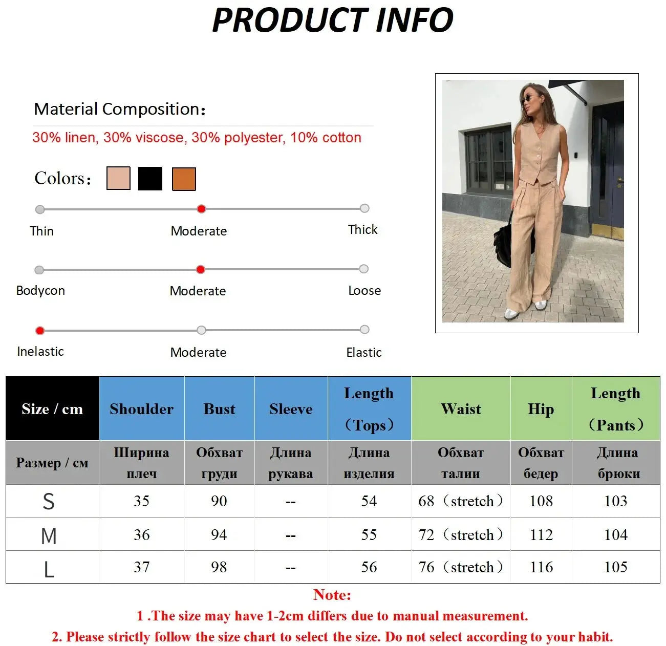 Bronladies Womem Linen Cotton Chic Vest ＆ Pants Suit Two-Piece Set Office Ladies Summer Chic 2 Piece Sets Womens Outfits - Seprincess