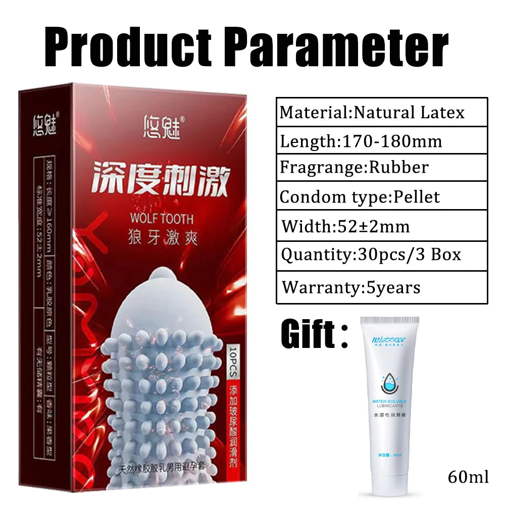 30pcs Condoms Ultra Thin Glossy Pellet Type Penis Sleeve Natural Latex Презервативы Safer Sex with 60ml Lubricante Sexual - Seprincess