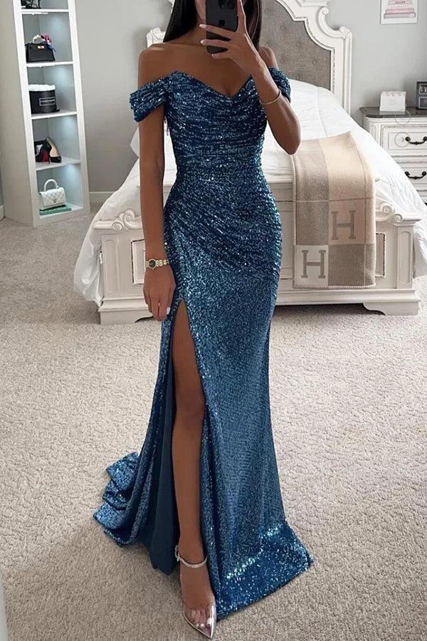 2024 New Party Dresses Sequins One Neck Split Casual Fashion Dresses for Female Long Dresses Women's Clothing Vestidos Largos - Seprincess