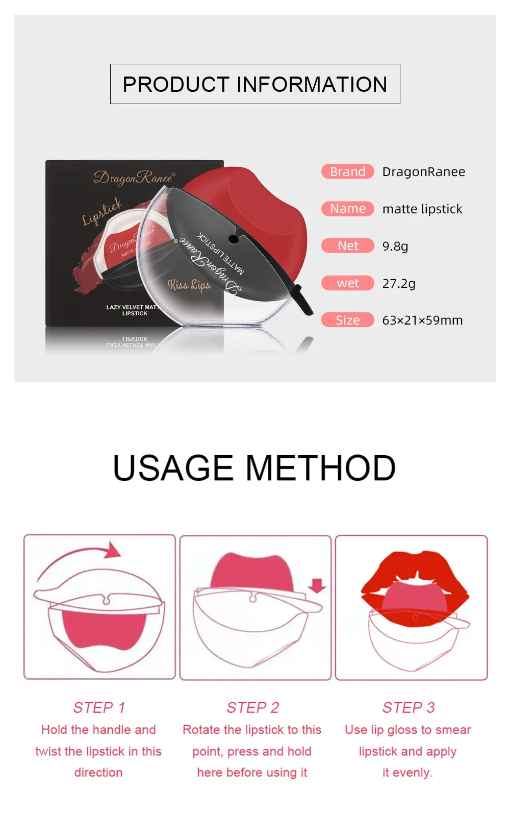 Lip-shaped Lipstick Makeup Temperature Color Changing Lazy Lipstick Velvet Matte Moisturizing Lip Gloss Waterproof Non-stick Cup