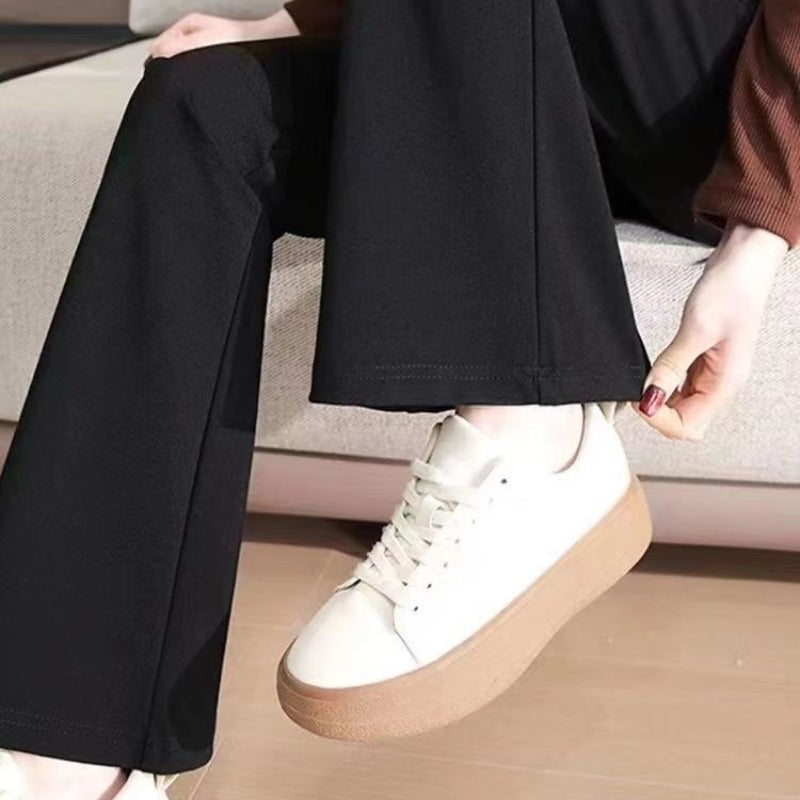 Women's Autumn and Winter 2023 New Patchwork High Waist Solid Color Slim Fit Slimming and Draping Feeling Plush Long Pants