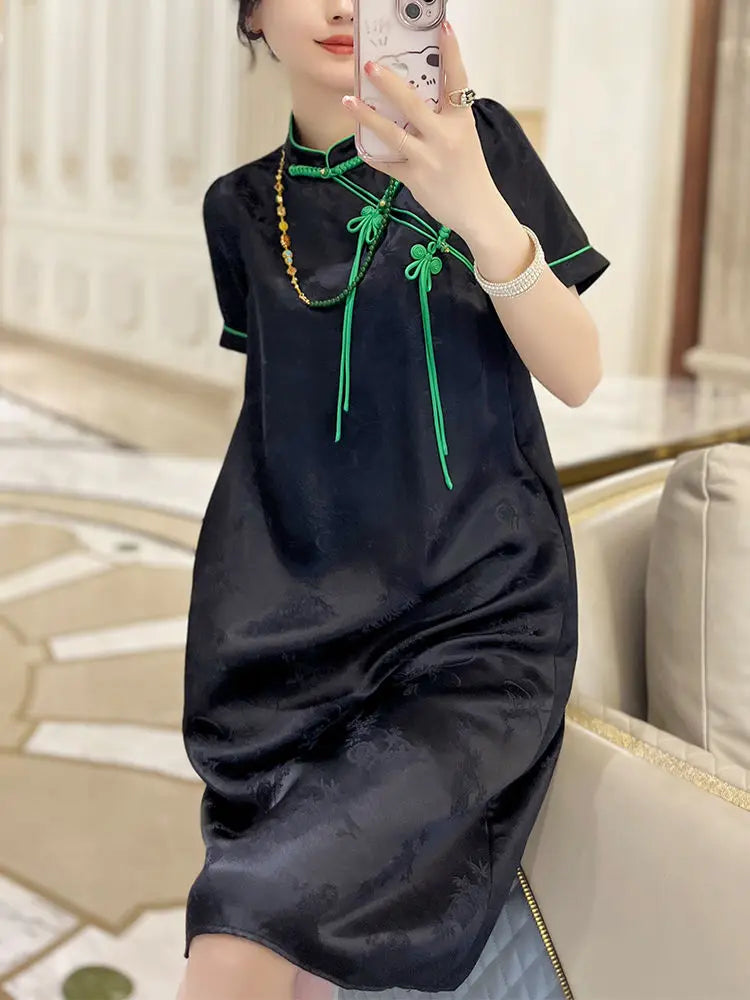 2024 new chinese style traditional cheongsam dress women sexy improved casual daily qipao dress lady satin style qipao dress - Seprincess