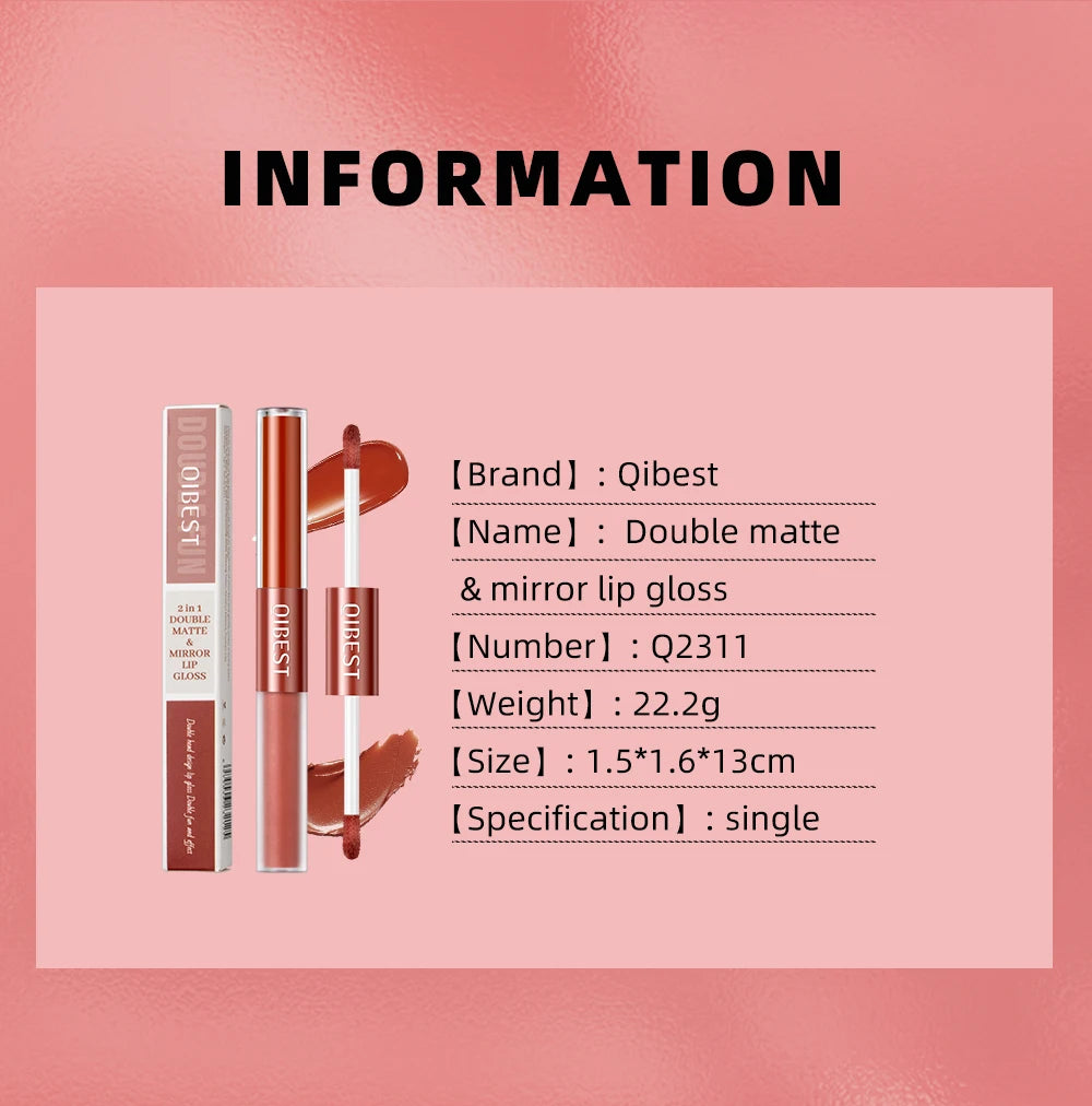 QIBEST 2023 New Double Head Matte Velvet Liquid Lipstick Waterproof Double End Mirror Lip Glaze Moisture Lip Makeup 2 In 1 Stick - Seprincess