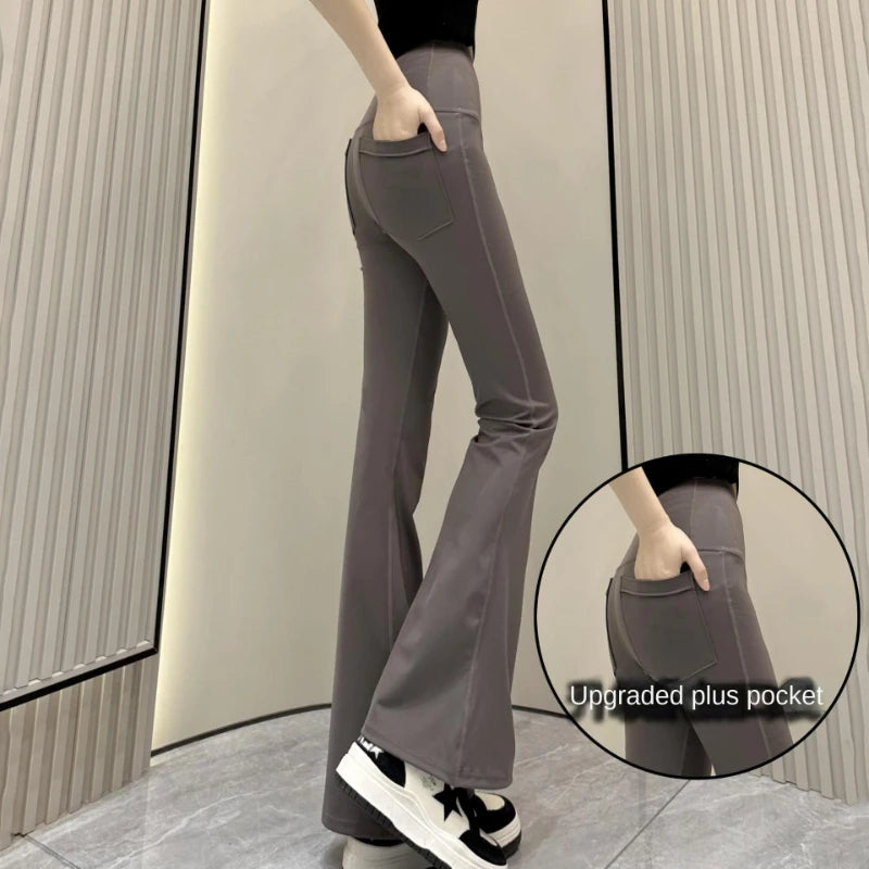 Women Shark Flare Pants High Waist Tights Stretch Yoga Leggings 2024 Summer Thin Solid Casual Slimming Trousers Woman Clothing