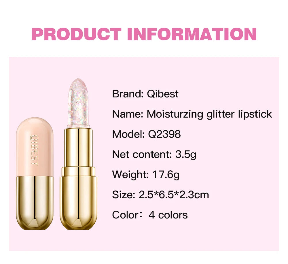 QIBEST Moisturizing Jelly Glitter Colored Lip Balm Temperature Color Changing Magic Lipstick Shiny Mirror Diamond Lip Gloss Tint - Seprincess