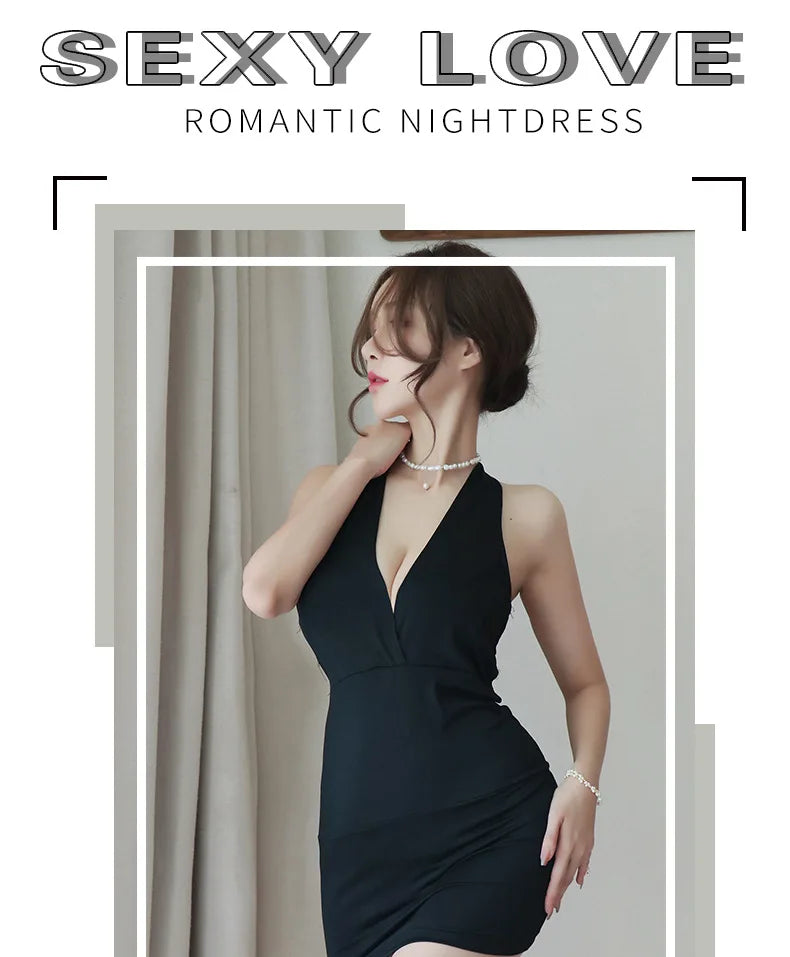 Summer Deep V backless Dress Women sexy uniform seductive nightclub attire secretary attire OL attire clothes Woman party dress - Seprincess