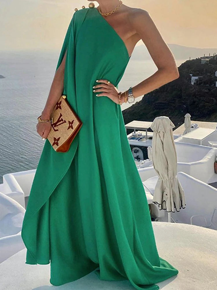 2024 Elegant Off Shoulder Shawl Sleeve Party Evening Dress Beautiful Draped Full Length Dress Women Solid Silk Satin Dresses - Seprincess