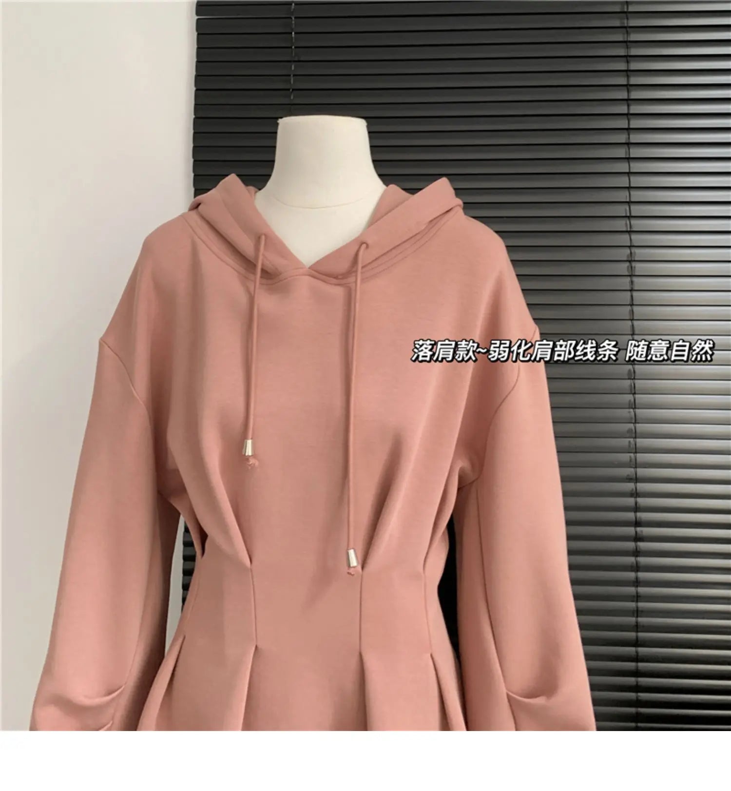 Autumn Winter Y2k Long Sleeve Midi Hoodies Dress Women 2000s Aesthetic Tunic Frocks Solid Color One-Piece Gyaru Dark Academia - Seprincess