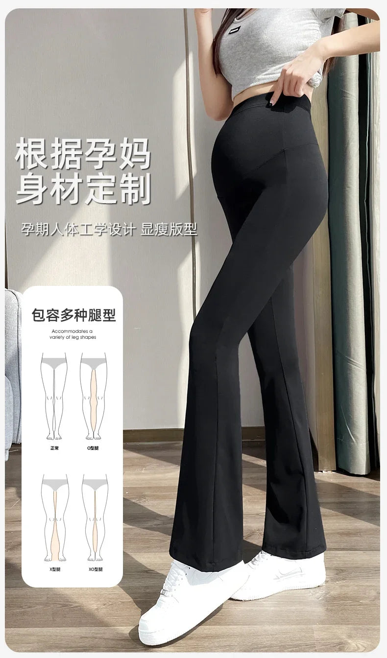 Boot Cut Nylon Legging for Maternity Spring Summer Adjustable Elastic Waist Pants for Pregnant Women Hot Slim Fit Pregnancy Wear