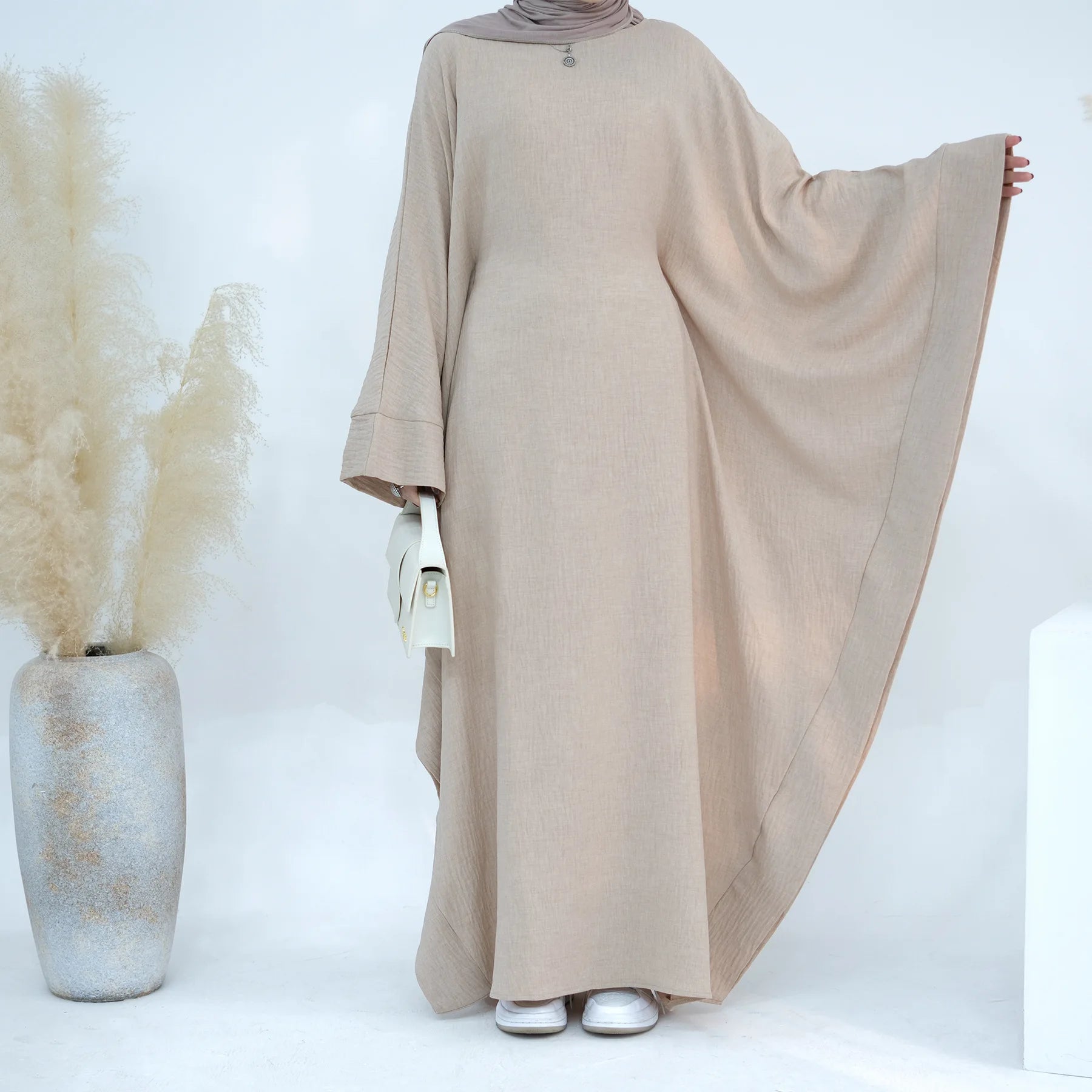 Linen Butterfly Batwing Abaya for Women, Ramadan, Eid Khimar, Dubai, Luxury, Turkey, Islam, Muslim, Kaftan, Modest Dress - Seprincess