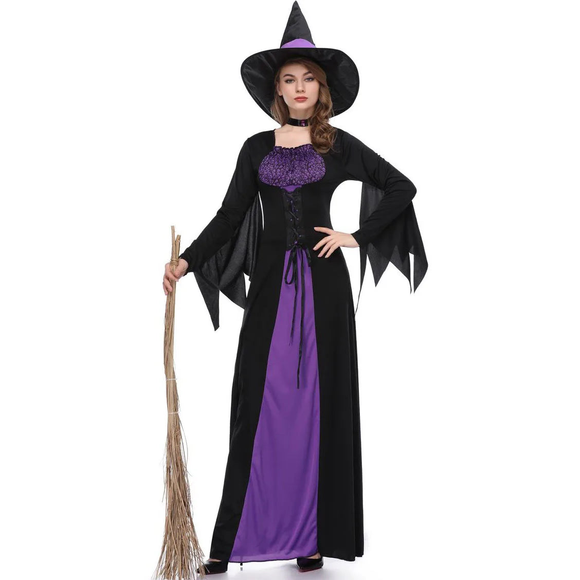 [You're My Secret] Halloween Witch Costumes for Women Adult Fantasy Vampire Witch Dress Up Carnival Performance Cosplay Dress - Seprincess