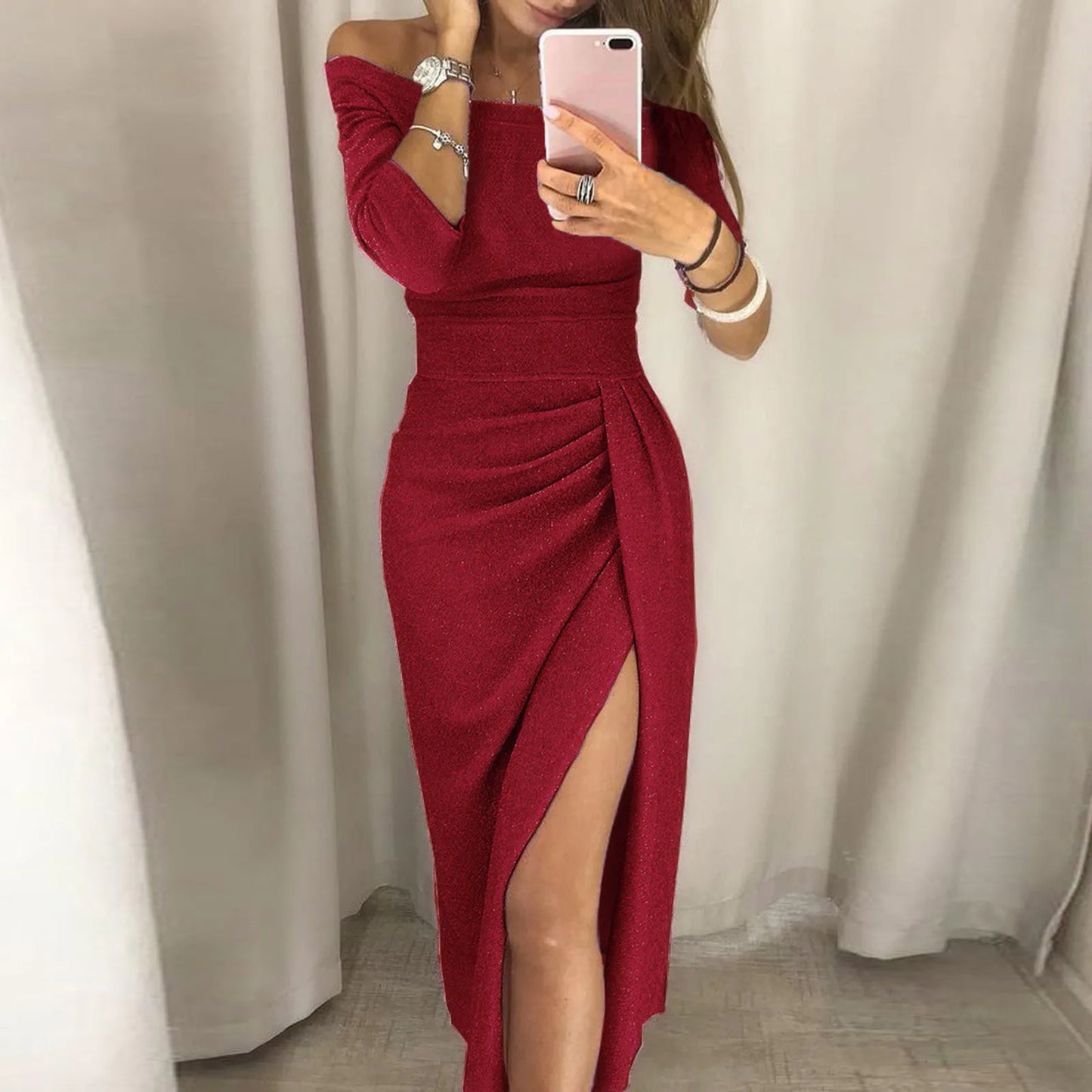 2024 Autumn Women Dresses Evening Party Women Dress Off Shoulder High Slit Tight Elegant Long Dress Sexy Club Dress Vestidos - Seprincess