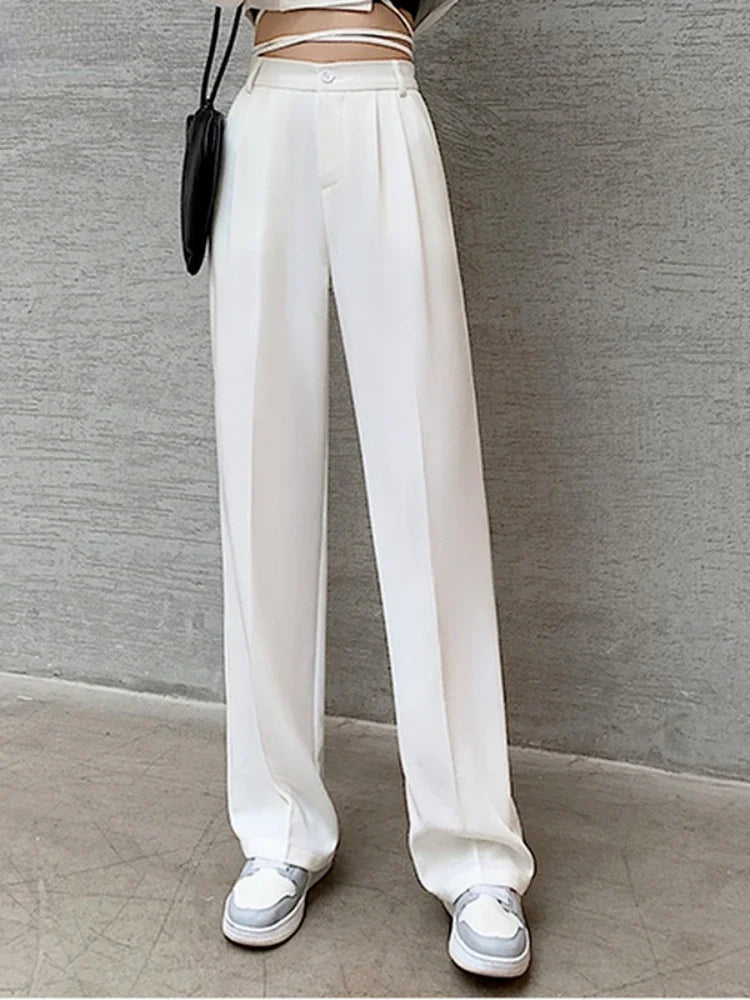 Casual High Waist Loose Wide Leg Pants for Women Spring Autumn New Female Floor-Length White Suits Pants Ladies Long Trousers