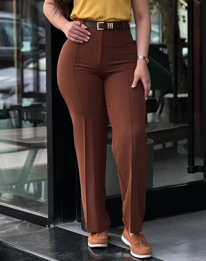 Ogilvy Mather Solid Elegant Female Lady Women's Legs Pants Palazzo Flared Wide Killer High Waist OL Ladies Career Long Trousers