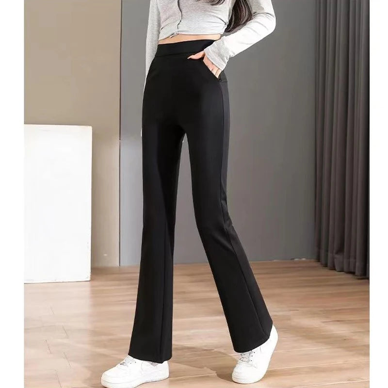 Fashion Black Thin Flare Pants Summer New High Waist Solid All-match Slim Plus Size Wide Leg Pants Casual Vintage Women Clothing