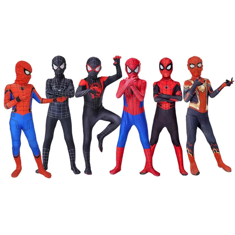 Kids Spider-Man Cosplay Fantasy Costumes Jumpsuit Superhero Miles Morales Movie Role Play Boys Girls Halloween Carnival Bodysuit - Seprincess