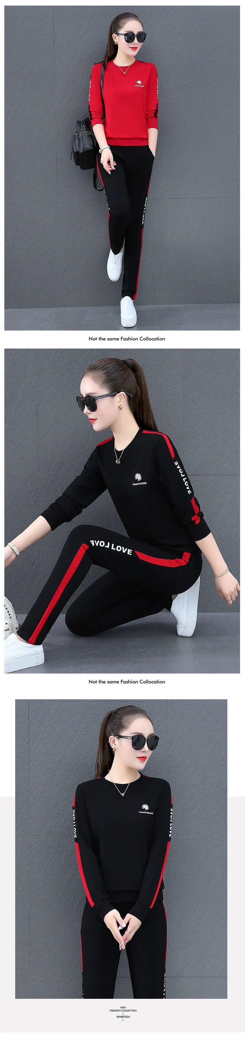 2022 Summer New Daisy Loose Pants Suit Women's Track Korean Version Splicing Long Sleeved Top and Trousers Two Piece Set - Seprincess