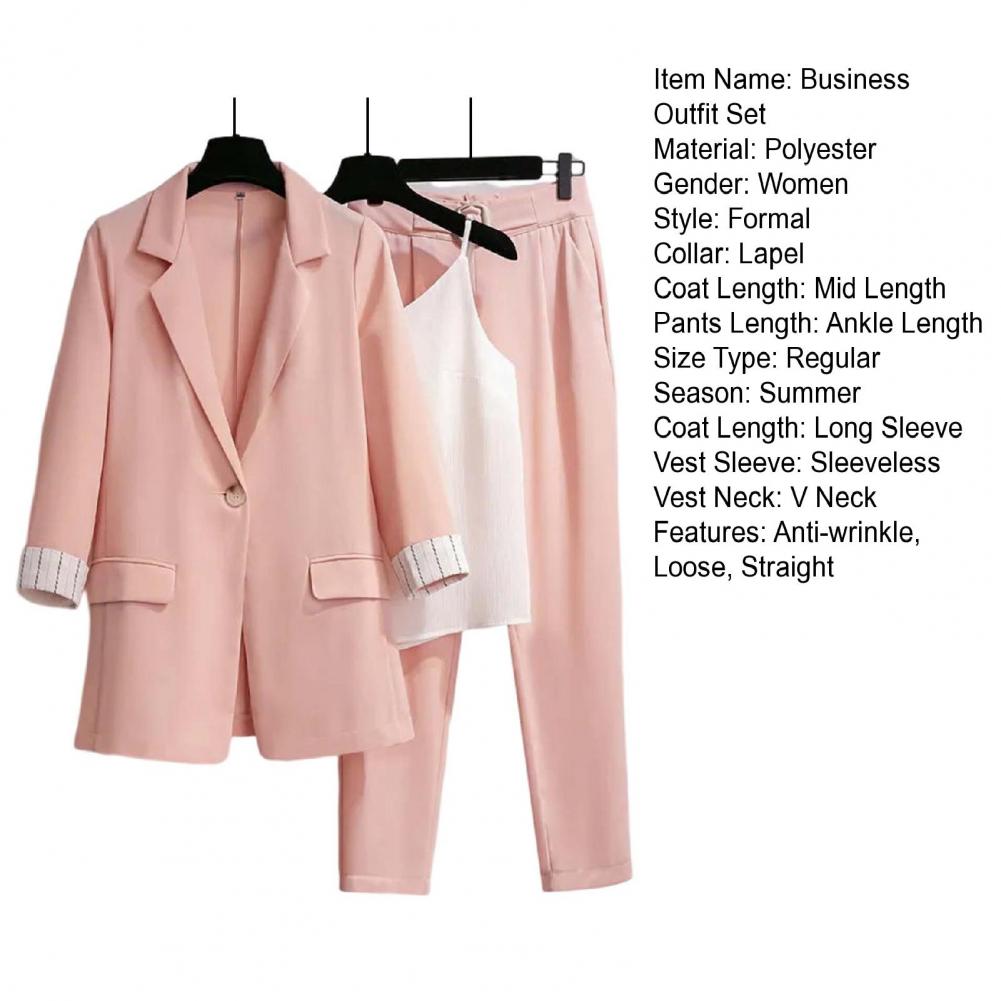 Chic Lady Business Outfit Three Piece Set Blazer Suit Pants Vest Set OL Style Notch Collar Women Business Outfit Commute - Seprincess