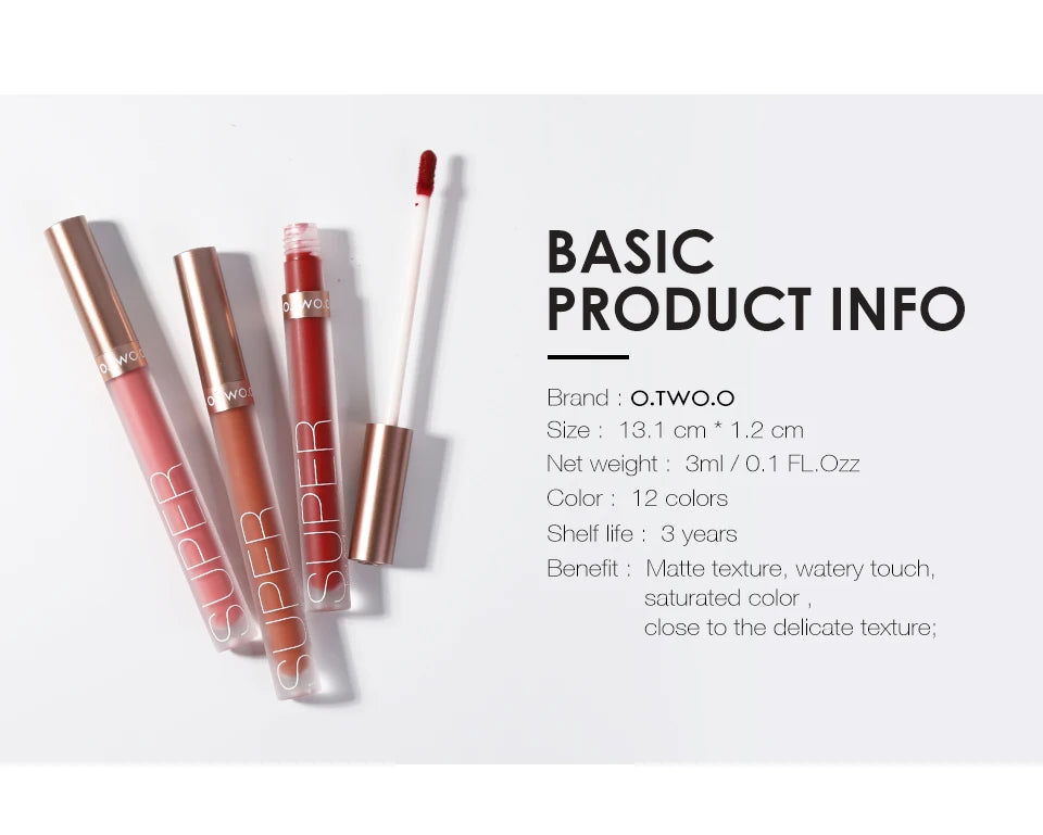 Wholesale O.TWO.O Lipstick Lip Gloss Makeup Waterproof Velvet 12 Colors Liquid Lip Stick Matte Long Lasting Sexy Red Lip Tint - Seprincess