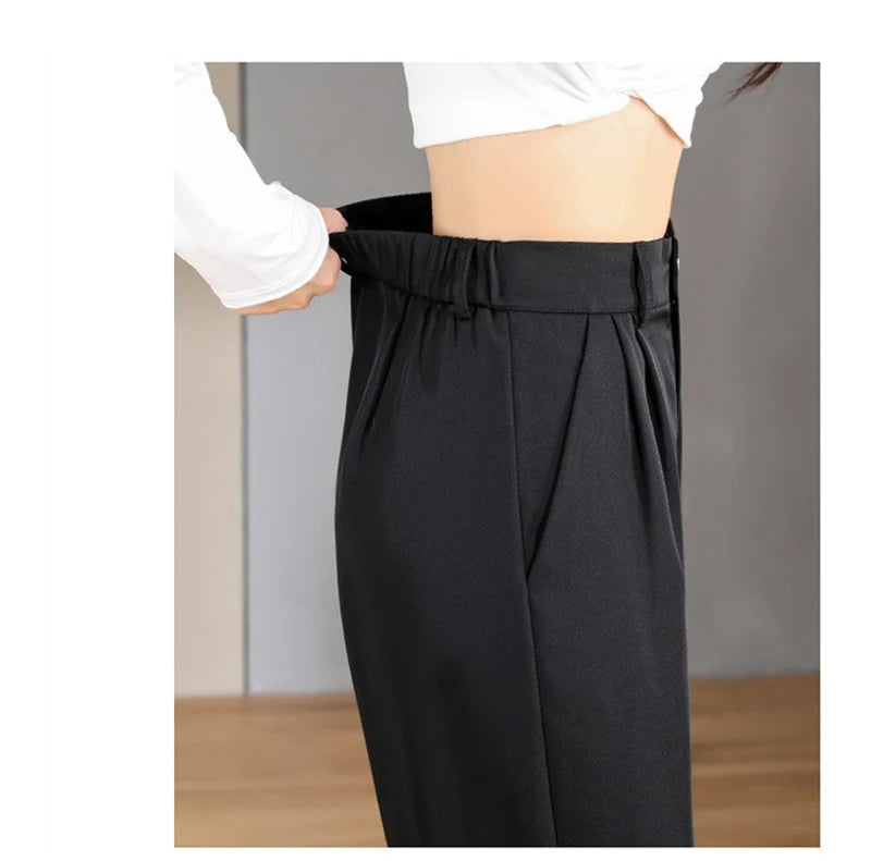 Women Chic Office Wear Straight Pants Vintage High Ladies Trousers Baggy Korean 2024 Spring/Summer/Autumn Wide Leg Female