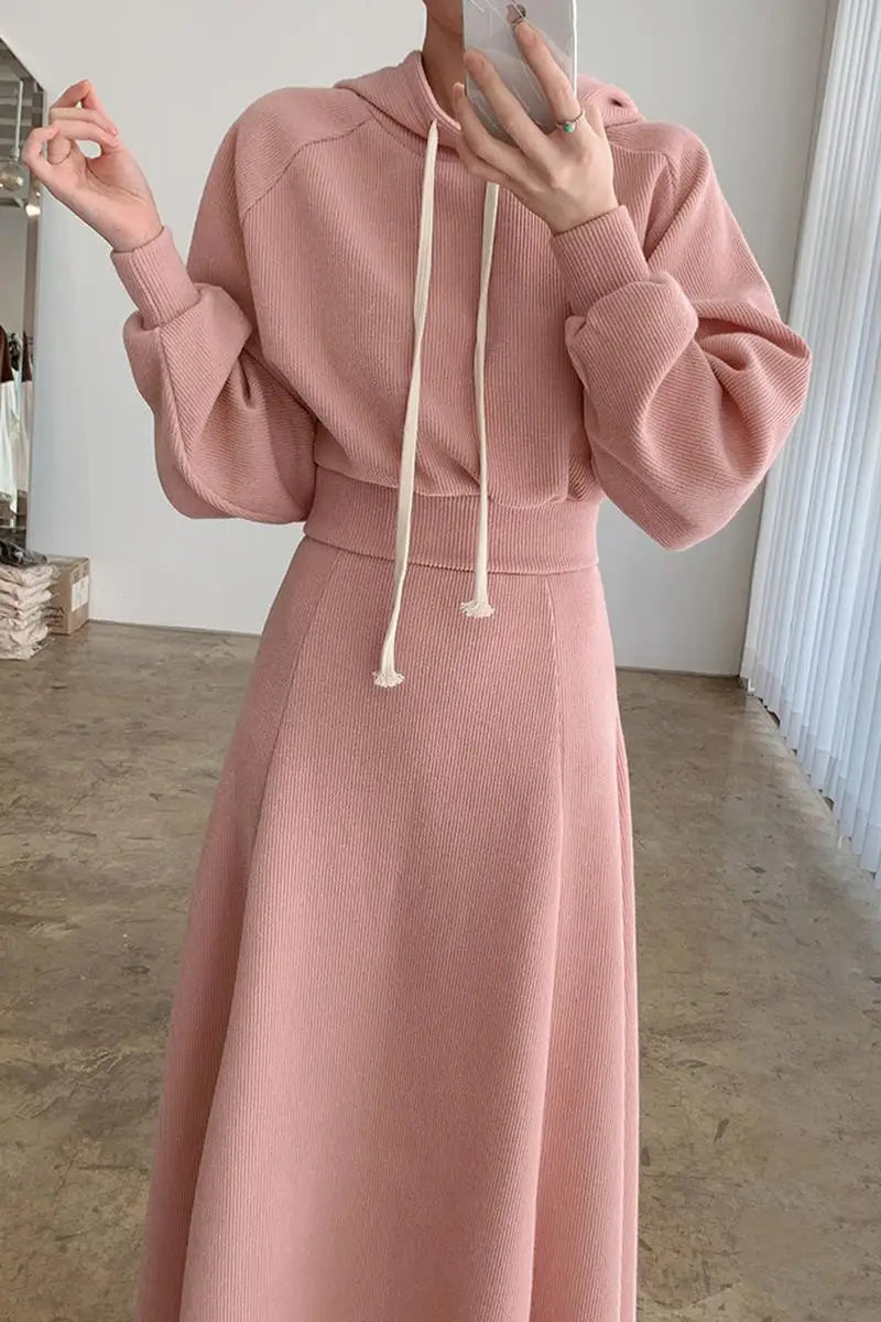 2024 Skirt Sets Women 2 Piece Outfit Korean Fashion Stylish Hoodie Sweatshirt + Long Skirts for Young Lady Female Casual Clothes - Seprincess