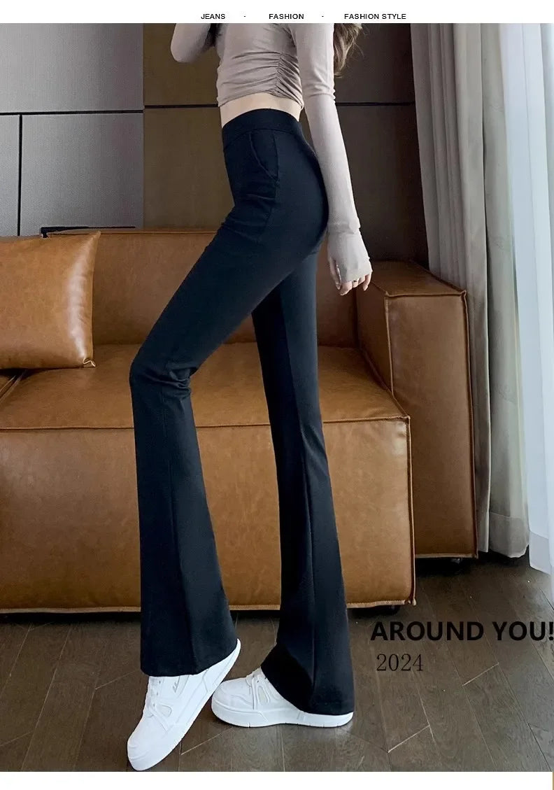 High-waisted Bell-bottom Pants Women's Spring/autumn New Arrival 2024 Petite Summer Thin Style Black Micro-flared Suit Pants