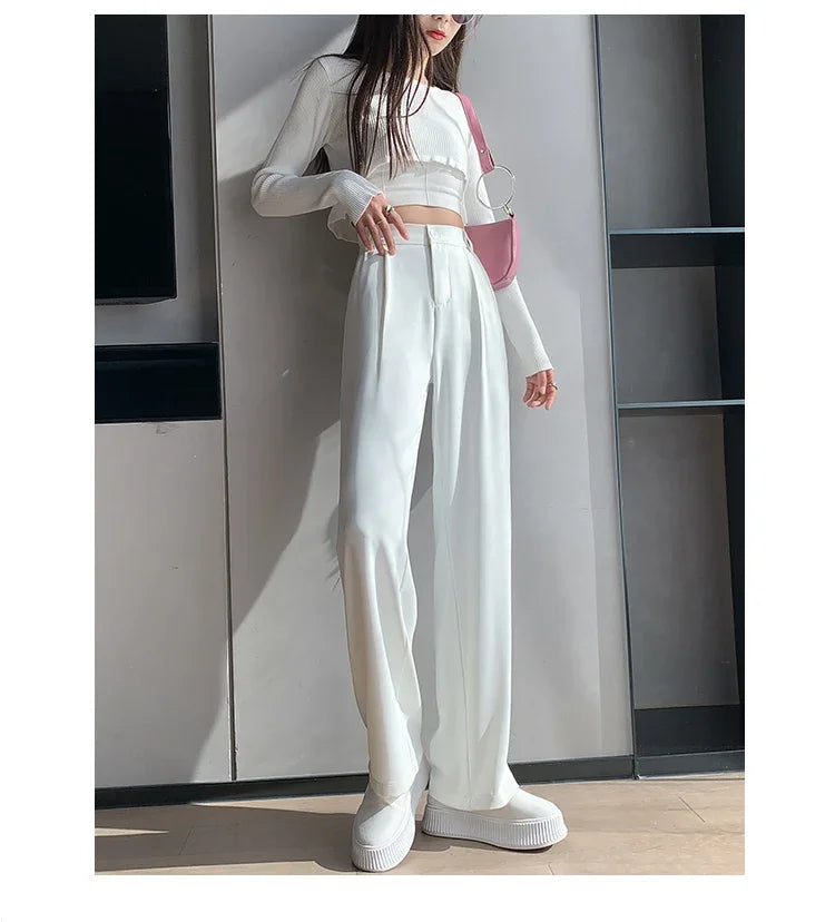 Casual High Waist Loose Wide Leg Pants for Women Spring Autumn New Female Floor-Length White Suits Pants Ladies Long Trousers