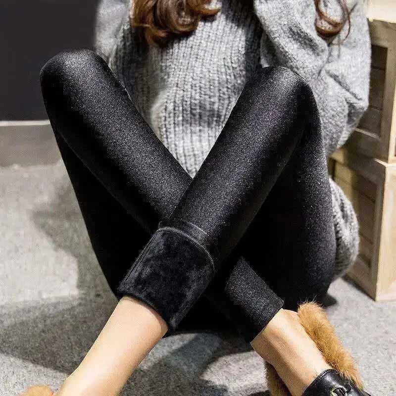 350-500g Fleece-lined Leggings for Warmth and Style -Perfect for Fall and Winter Warm Outer Wear Women's High Waist Pencil Pants