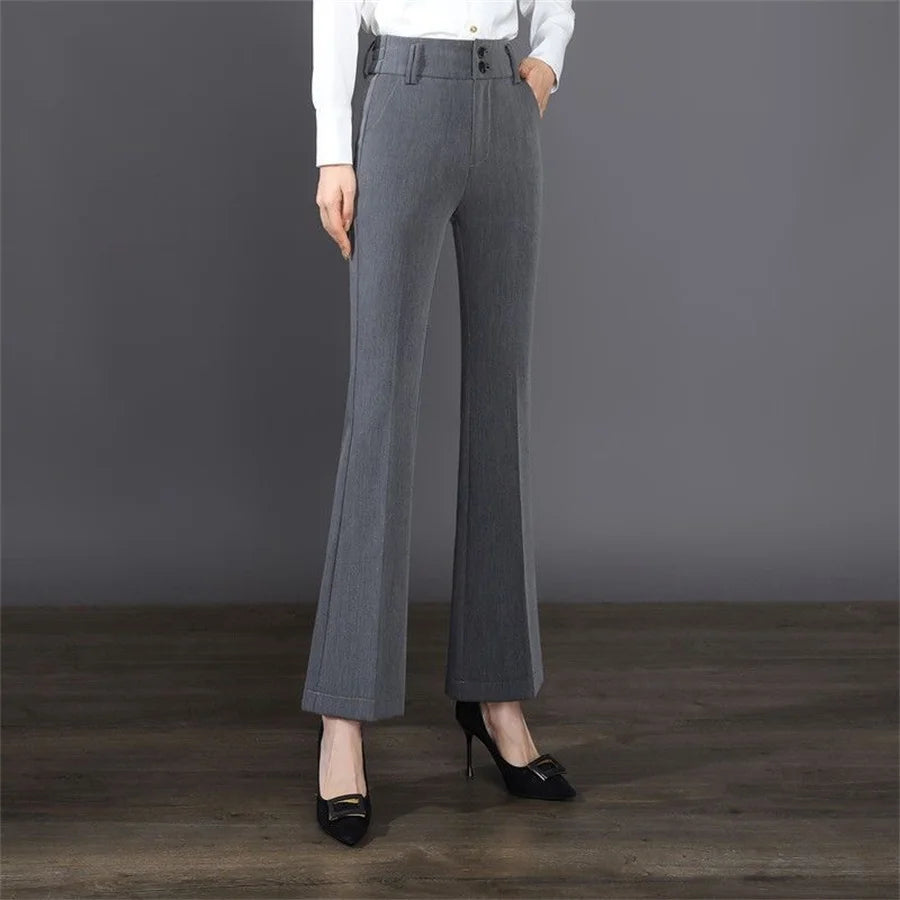 High Waist Ol Flare Suits Pants Korea Casual Strecth Office Ankle-length Pantalones Slim Women Elegant Broek Boot Cut Spodnie