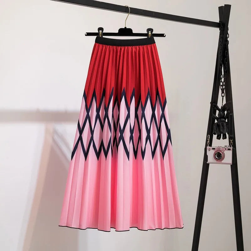 Pleated Skirt Women Summer 2022 New  Print Cartoon Pattern  Elastic Women Skirt Big Swing Party Holiday High Waist Skirts - Seprincess