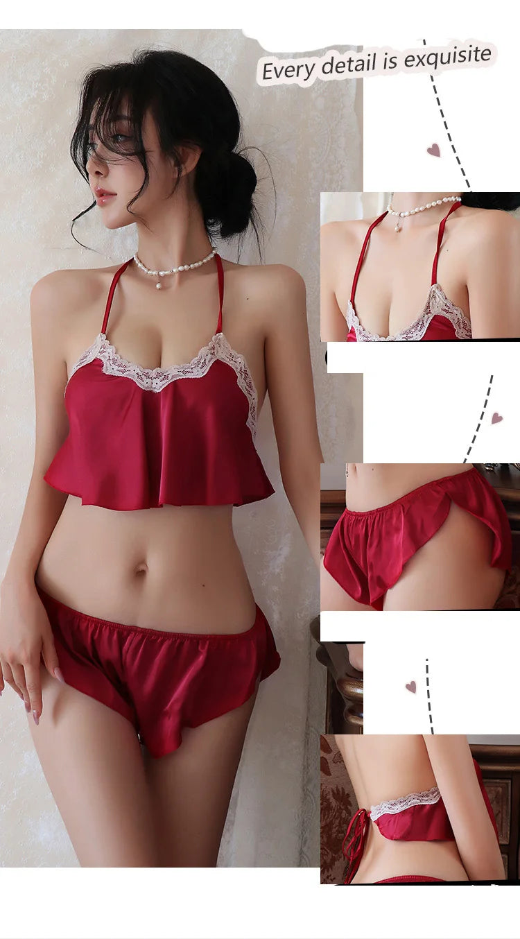 Lingerie Straps pajamas lace bow silk sexy adult womens clothing adult sexy sets fancy clothes uncensored sexy-underwear-woman - Seprincess