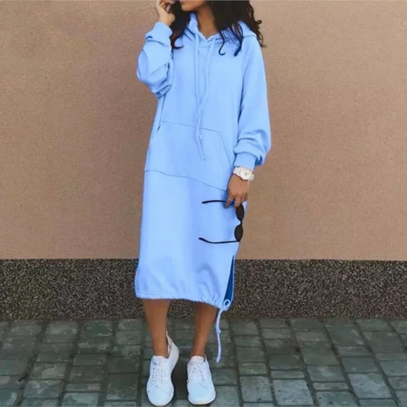 Autumn Winter Fashion Solid Sweatshirt Dress For Women O Neck Long Sleeve Casual Loose Femme Dresses 2023New Office Ladies Dress - Seprincess