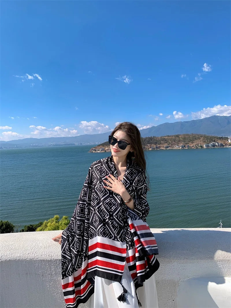 2018 New 90x180cm Twill cotton Pareo Beach Cover-Ups Women Large Beach Dress Bikini Bathing Swimwear Cover Up Sarong Wrap Scarf