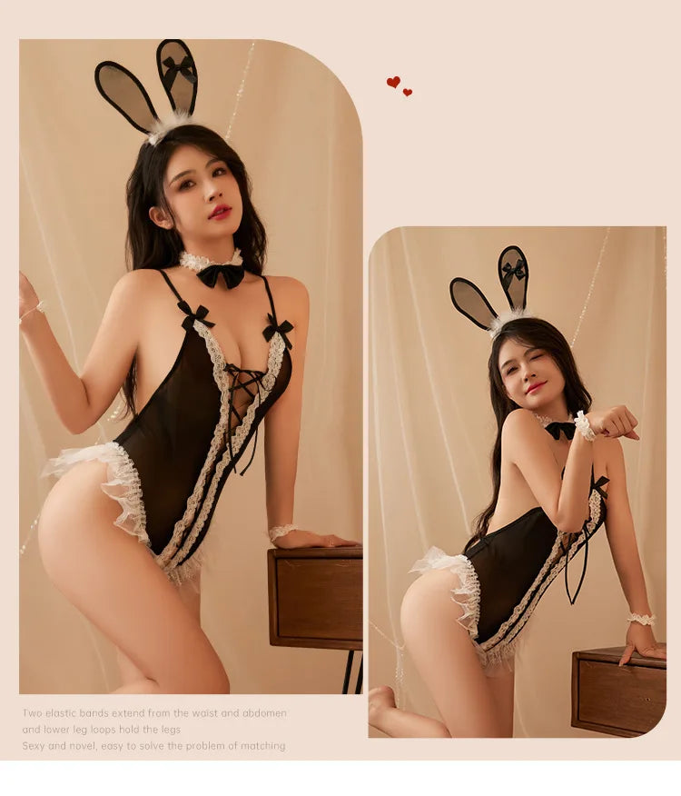 Sex lingerie Bunny Girl Lace Uniform Temptation Opening Strap Cosplay femboy lolita adult sexy nights sexy items girl Short sets - Seprincess