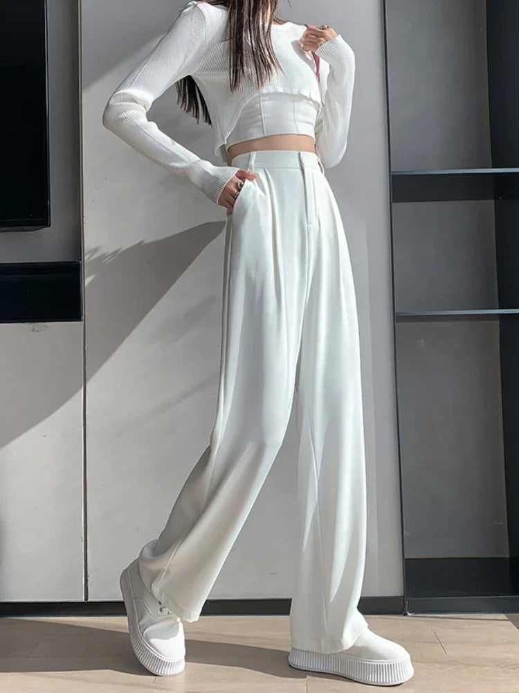 Casual High Waist Loose Wide Leg Pants for Women Spring Autumn New Female Floor-Length White Suits Pants Ladies Long Trousers