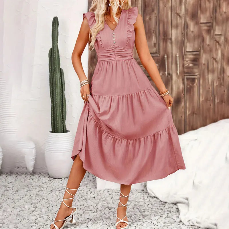 Y.KUKU Brand Long Dress Women Casual Slim Fit Summer Sleeveless High Waist V Neck Jacquard A-line Dresses Vacation Vestidos - Seprincess