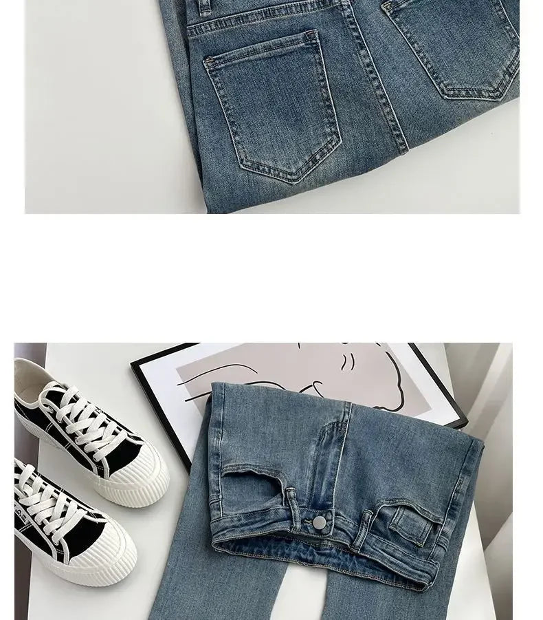 Summer New Fringe Jeans Women's Student High-waisted Elastic Slimming Bootcut Pants Vintage Thin Bell-bottom Pantsins