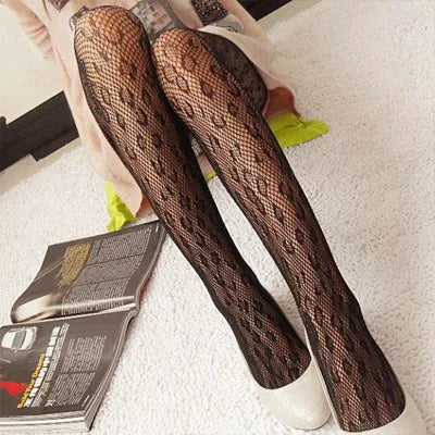 Sexy women seamless pantyhose net tight nylon print stocking fishnet mesh female hosiery love back vertical silk stockings PR09