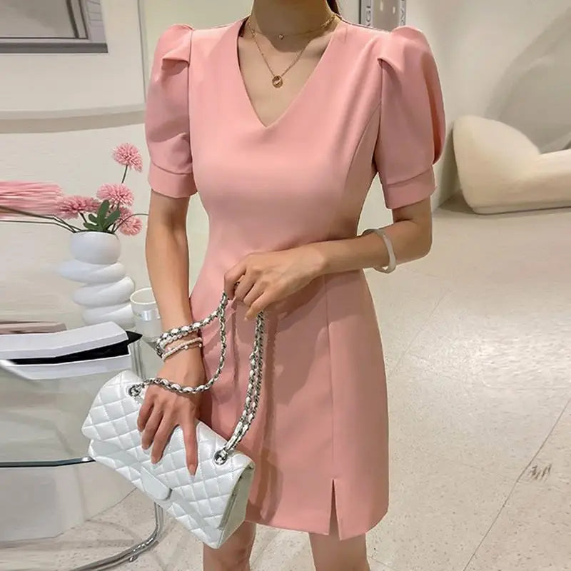 VONDA Elegant Women Mini Dress Fashion Short Sleeve V-Neck Party Sundress 2024 Summer Zipper Solid Color Casual Short Vestidos - Seprincess