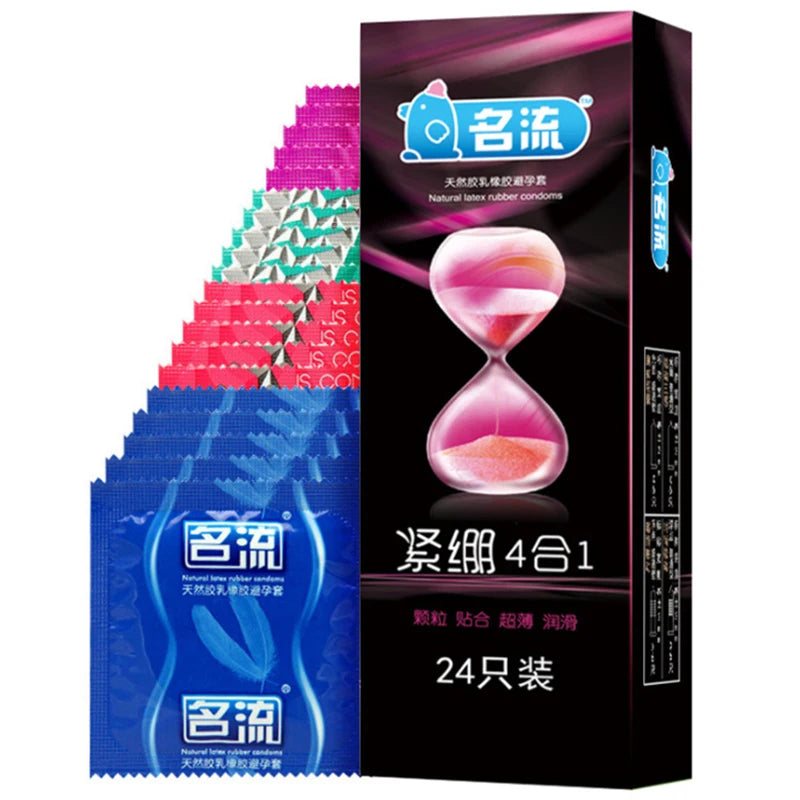 24/30PCS Condom Sex Toys 4 Types Cock Penis Sleeve Natural Latex Smooth Condoms Couple Contraception For Men Sex Products - Seprincess