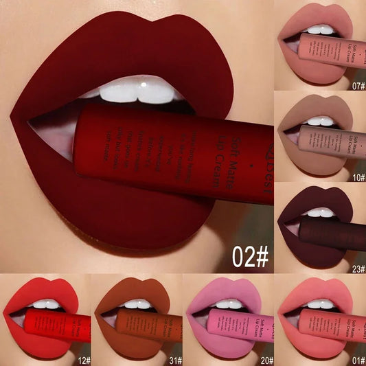 New Velvet Matte Lip Gloss Sexy Dark Red Moisturizing Liquid Lipstick Waterproof Long Lasting Non-stick Cup Lips Pigments Makeup - Seprincess