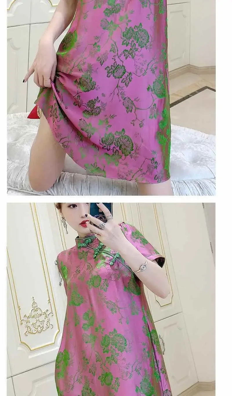 2023 New Improved Flower Printed Chinese Qipao Dress Spring Summer Short Sleeve Stand Collar Women Retro Fashion Cheongsam - Seprincess