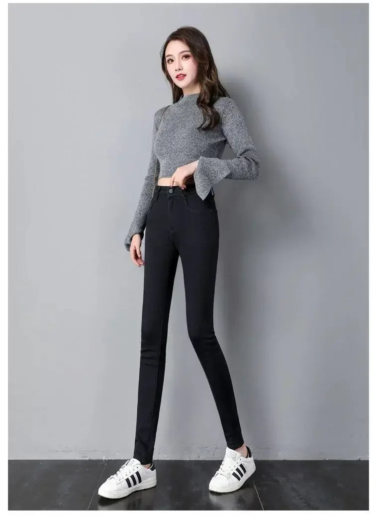 Woman Jeans Pants Black High Waist Autumn Stretch Skinny Tappered Pants Long Pants Pantalones Vaqueros Mujer