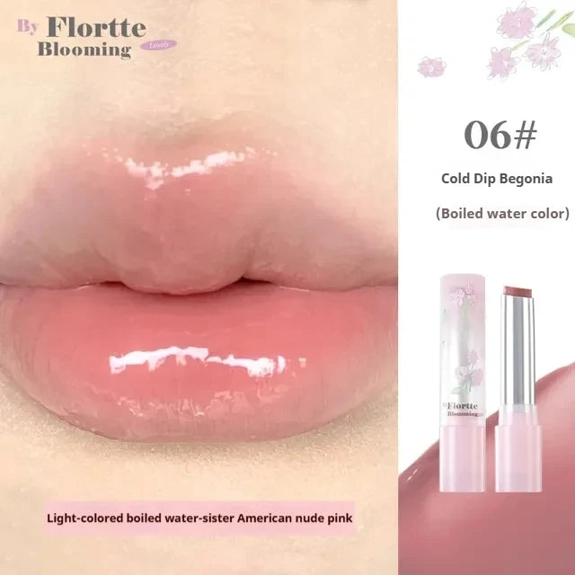 FLORTTE Lipstick Blooming Lovely Series Mirror Water Lip Glaze  Not Easy to Stick Cup Solid Lip Balm Cute Girls Makeup