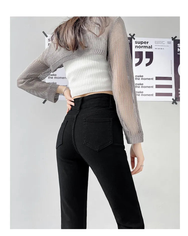 FINEWORDS Slim Skinny Beige Jeans Women High Waist Vintage Push Up Jeans Easymatch Streetwear Korean Denim Ankle-Length Pants